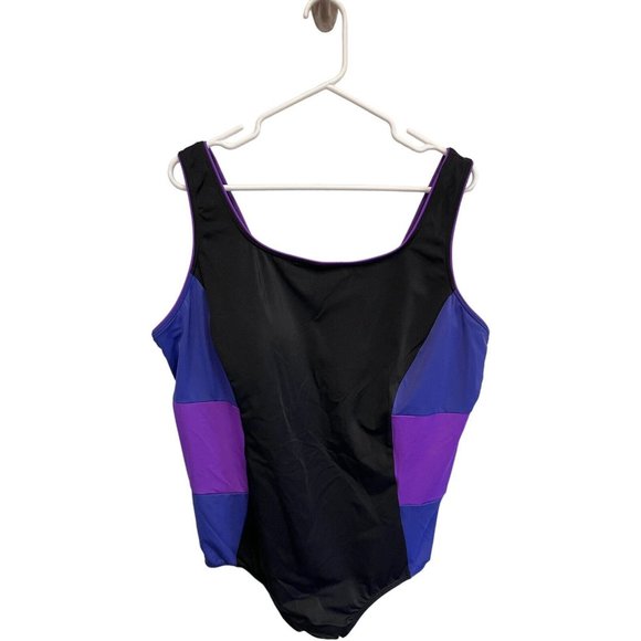 Lands' End Other - Lands' End Black Purple Blue One-Piece Swimsuit Bathing Suit 24W NWT